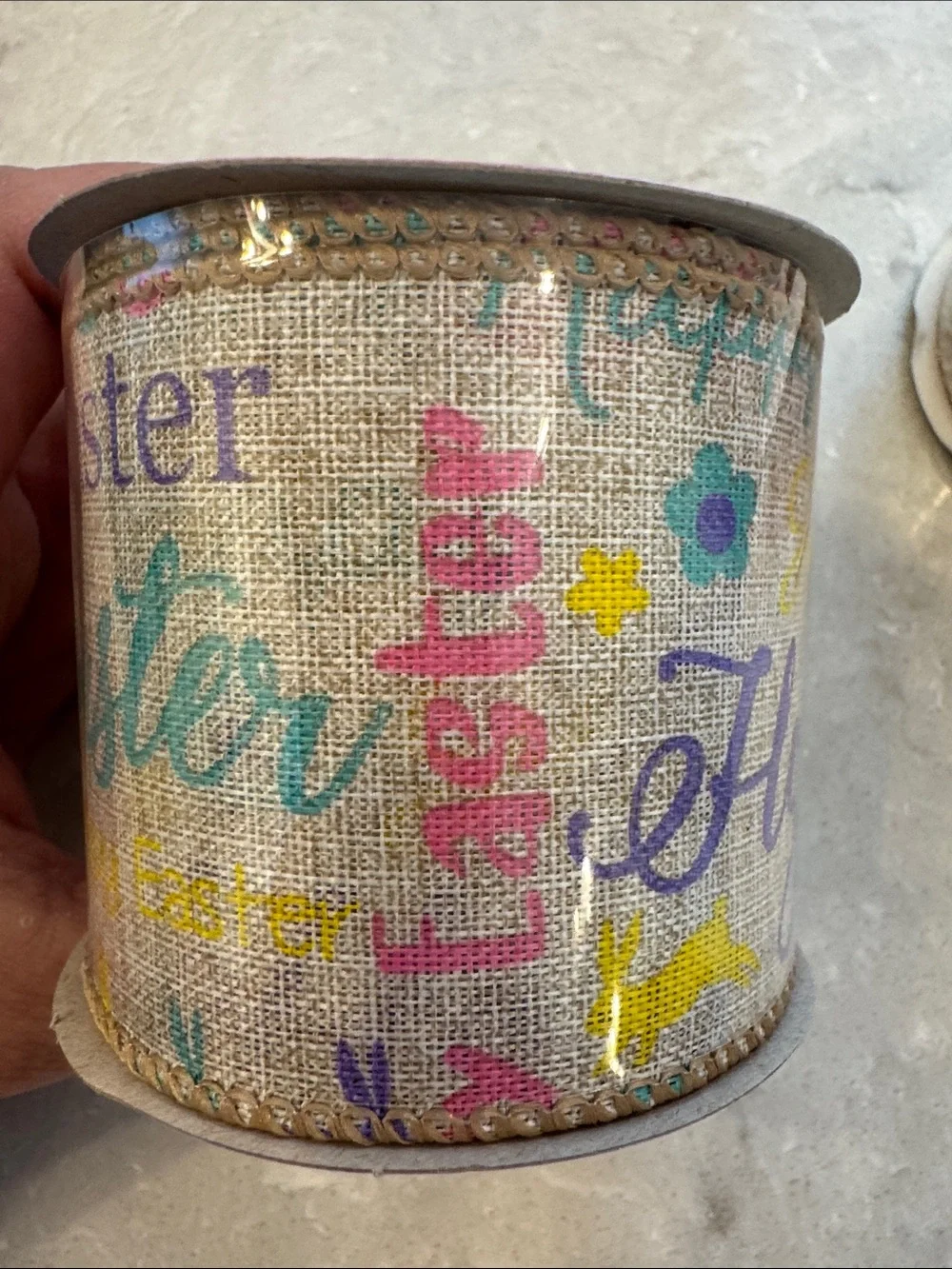 Easter Printed Burlap Ribbon & Rose Gold Glitter Accent Ribbon Set